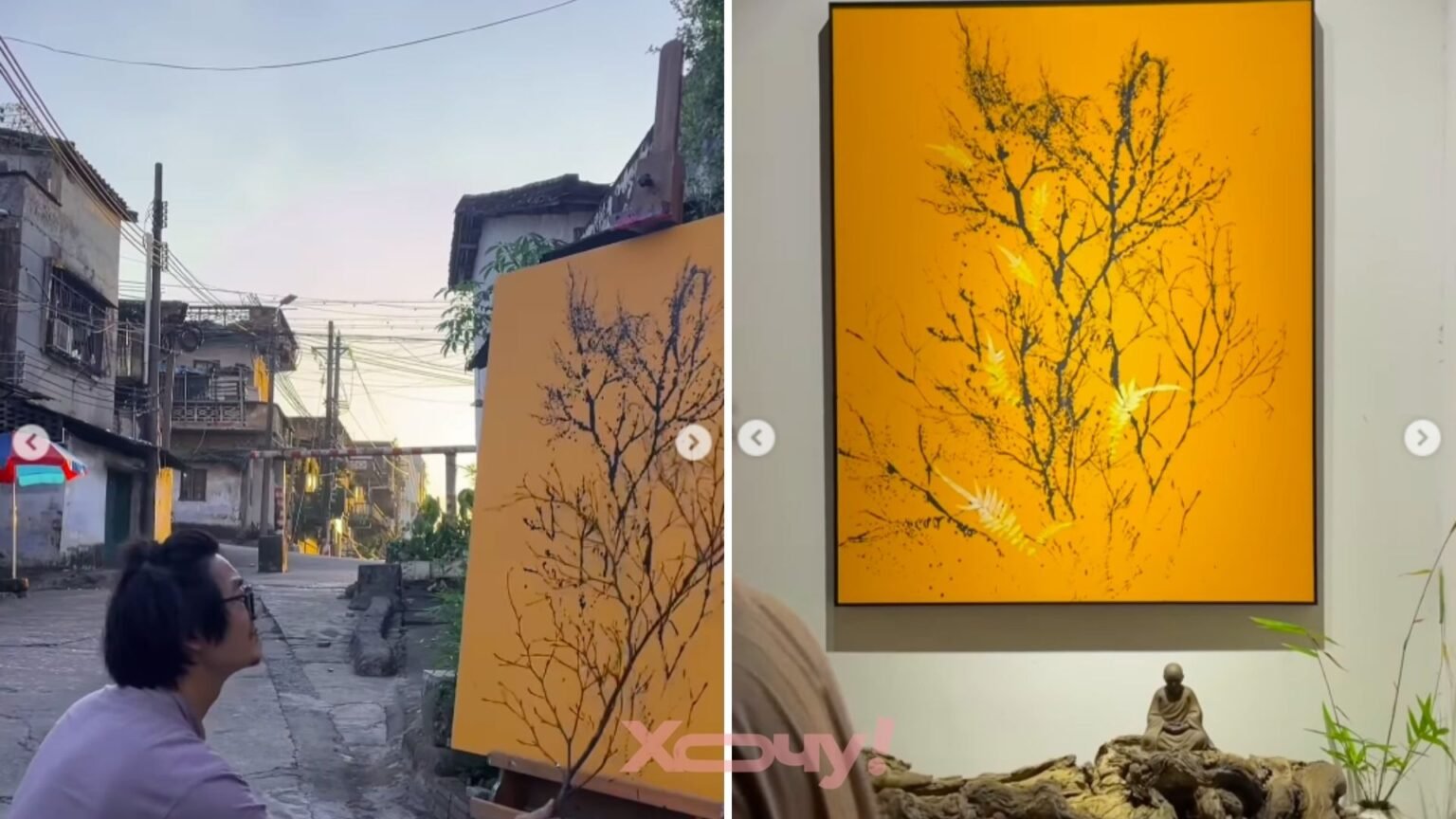 Техника, размывающая границы между художником и природой: парень рисует картины ветвью