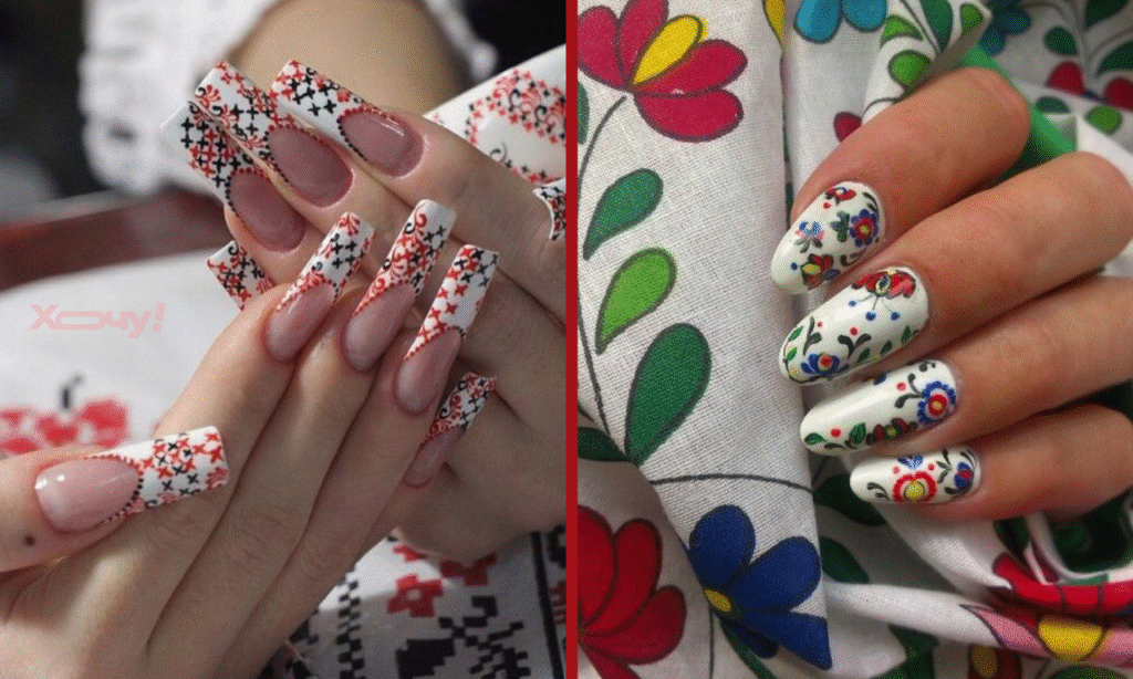 Петрикивка и вышиванка на ногтях — крутой маникюр 2025 в патриотическом стиле (ФОТО)