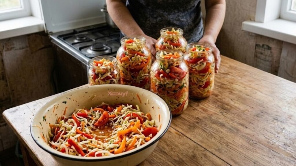 Легендарный салат “Огонек” с капустой, перцем и помидорами — ешьте прямо сейчас или делайте запас на зиму (РЕЦЕПТ)